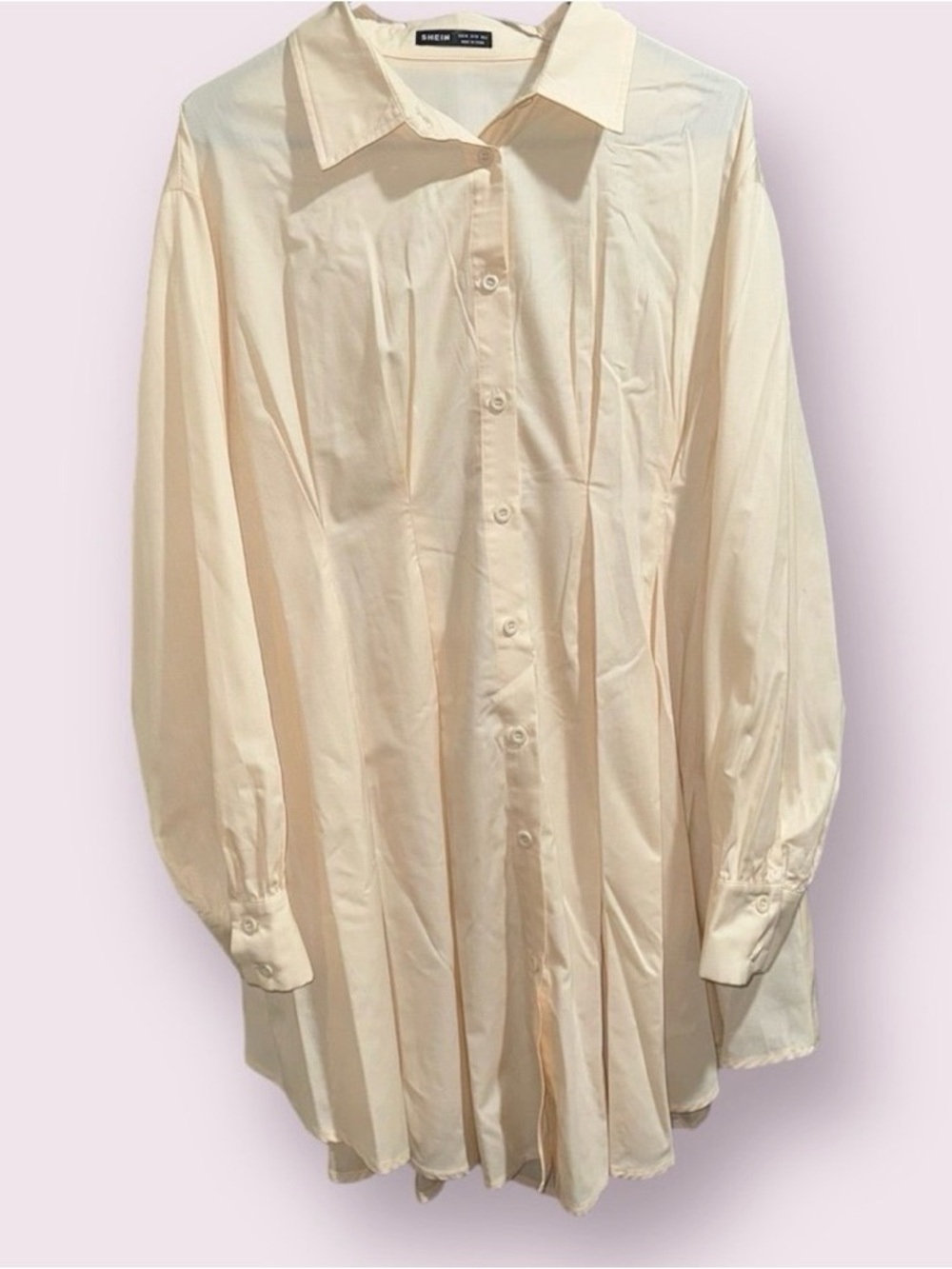 SHEIN Cream Pleated Shirt Dress Maternity Mini Dress - Picture 2 of 3